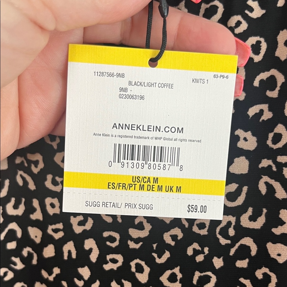 Anne Klein Black and Tan  Animal Print Blouse - Picture 4 of 7